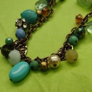 Turquoise and Gold Multiple Beaded Necklace